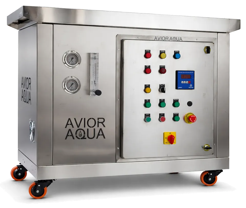 NanOxy oxygen nanobubble generator: stainless-steel unit on castors with gauges, flow meter and control panel