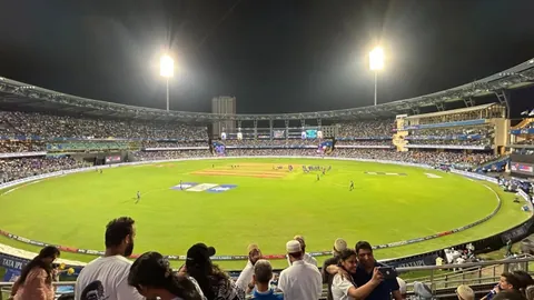 Wankhede Stadium, Mumbai, after the pilot: the ground under floodlights during an evening match